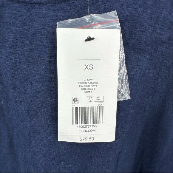 Crown & Ivy Linen Sleeveless Ruffle Neck Dress in navy Size XS - Picture 4 of 8